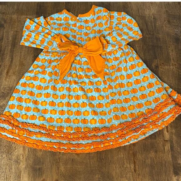 Tara Collection orange teal pumpkin ruffle long sleeve flare dress SIZE 18M - Picture 4 of 4